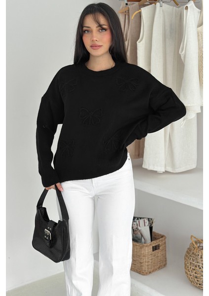 Kadın Kelebek Nakışlı Örgü Kazak – Naif & Dekoratif Stil indirimleri