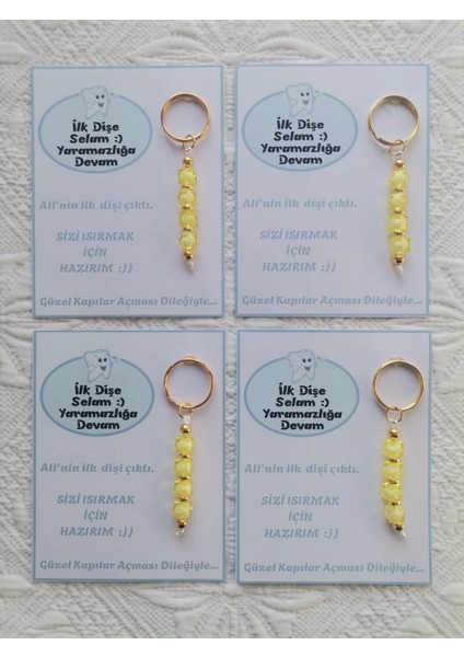 48 Adet Kişiye Özel Ilk Dişim Çıktı,diş Mevlidi, Diş Buğdayı Dağıtmalık Sarı Anahtarlık Hediyelik modelleri