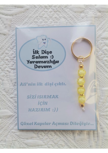 48 Adet Kişiye Özel Ilk Dişim Çıktı,diş Mevlidi, Diş Buğdayı Dağıtmalık Sarı Anahtarlık Hediyelik fırsatları
