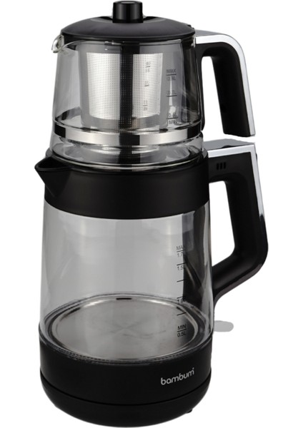 Cam Hazneli Şık Otomatik Çay Makinesi, Siyah ve Gri Renk Seçenekleriyle