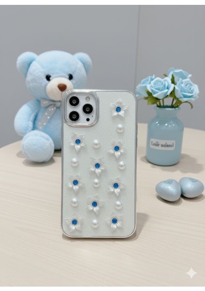 Iphone 11 Uyumlu 3D Kabartmalı Amazon Zambağı ve Inci Süslemeli Kılıf