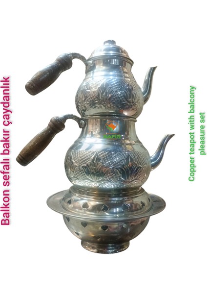 Bakır Çaydanlık Seti, Balkon Sefası, Kalaylı ve Şık Demlikli Tasarım