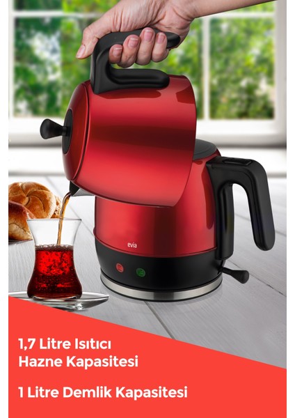 Kırmızı Geniş Kapasiteli 2200W Paslanmaz Çelik Çay ve Su Isıtıcı fiyatları
