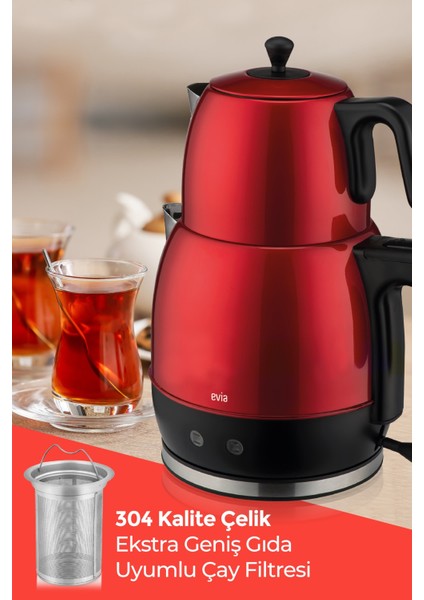 Kırmızı Geniş Kapasiteli 2200W Paslanmaz Çelik Çay ve Su Isıtıcı modelleri