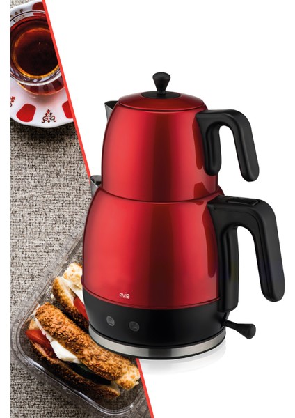 Kırmızı Geniş Kapasiteli 2200W Paslanmaz Çelik Çay ve Su Isıtıcı