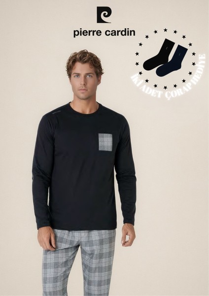 Erkek %100 Pamuk Ekose Detaylı Uzun Kol Pijama Takımı OL.PC.6107.001