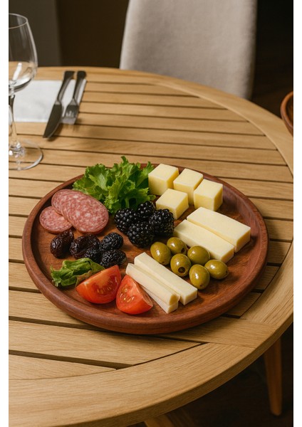 Forava Ahşap 1.sınıf Kayın Ağacı Yuvarlak Supla, Sunum Tabağı,servis Tabağı,kahvaltı Tabağı 25X25CM