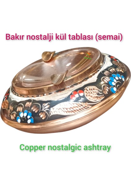 Nostaljik Bakır Kül Tablası, 2 Adet, Zarif ve Şık Hicivli Tasarım modelleri