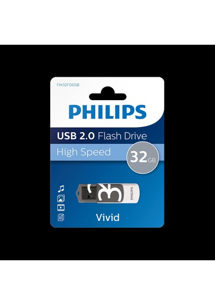Phılıps FM32FD05B, 32GB, USB 2.0, Vivid, Gölge Grisi, Flash Disk