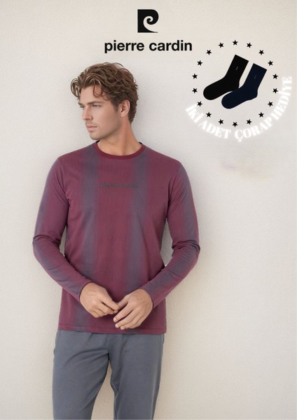 Erkek %100 Pamuk Çizgi Detaylı Uzun Kol Pijama Takımı OL.PC.6105.001