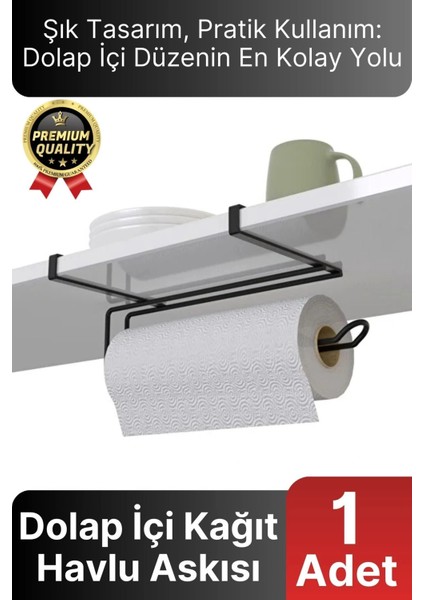 Özel Üretim Pratik Dayanıklı Dolap Kapağına Uyumlu Paslanmaz Metal Siyah Kağıt Havluluk Askı 28X13CM