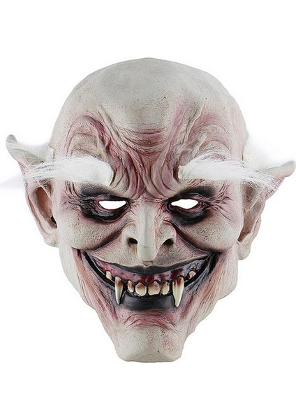 Korku Zombi Maskesi Beyaz Saçlı Kaşlı Lateks Vampir Maskesi Et Maske (5282)