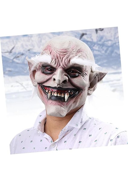 Korku Zombi Maskesi Beyaz Saçlı Kaşlı Lateks Vampir Maskesi Et Maske (5282) fırsatları