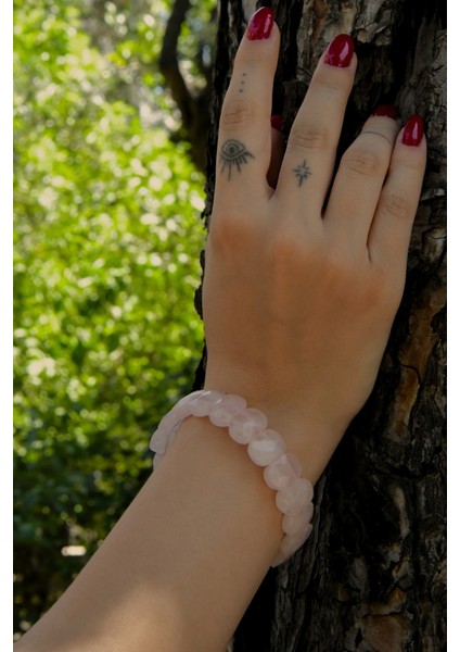 Pembe Quartz Özel Kesim Doğal Taş Unisex Bileklik modelleri