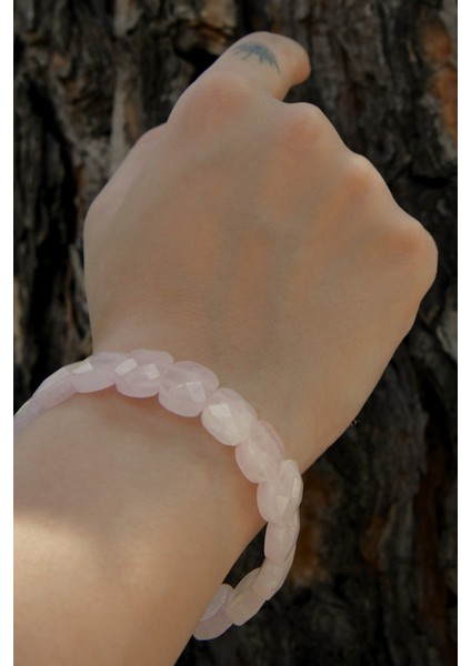 Pembe Quartz Özel Kesim Doğal Taş Unisex Bileklik indirimleri