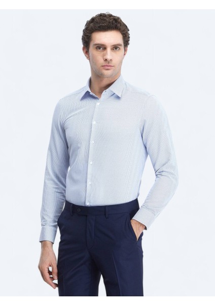 Mavi Slim Fit Dokuma Klasik Pamuk Karışımlı Gömlek