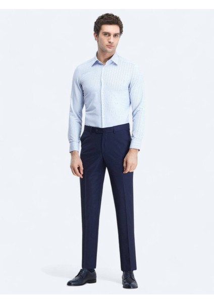 Mavi Slim Fit Dokuma Klasik Pamuk Karışımlı Gömlek