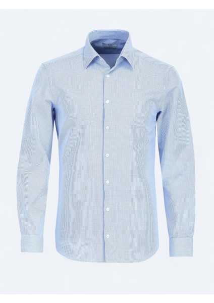 Mavi Slim Fit Dokuma Klasik Pamuk Karışımlı Gömlek