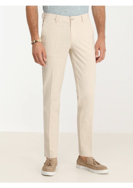Bej Dokuma Slim Fit Casual Pamuk Karışımlı Pantolon indirimleri