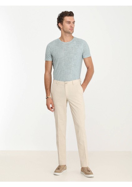 Bej Dokuma Slim Fit Casual Pamuk Karışımlı Pantolon