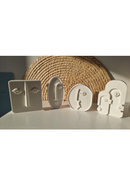 4 lü Soyut Yüz Dekoratif Taş Biblo Seti