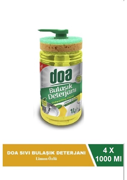 Sıvı Bulaşık Deterjanı Limon Kokulu 1 Lt Süngerli x 4 Adet