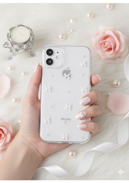 Iphone 11 Uyumlu 3D Kabartmalı Fiyonk ve Taş Desenli Şık Telefon Kılıfı