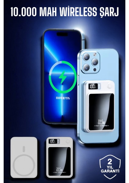 Depomix 22.5W Magsafe Kablosuz Şarjlı Powerbank Dijital Ekran ve Hızlı Şarj