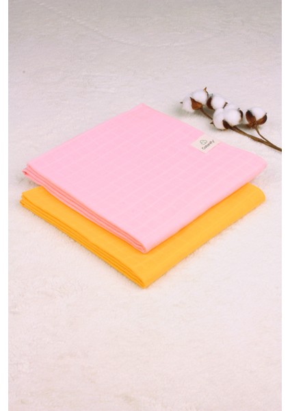 ® Müslin Örtü Bebek 2'li Set Pembe - Hardal Renk 2 Katlı %100 Organik Pamuk 110X110 cm Unisex