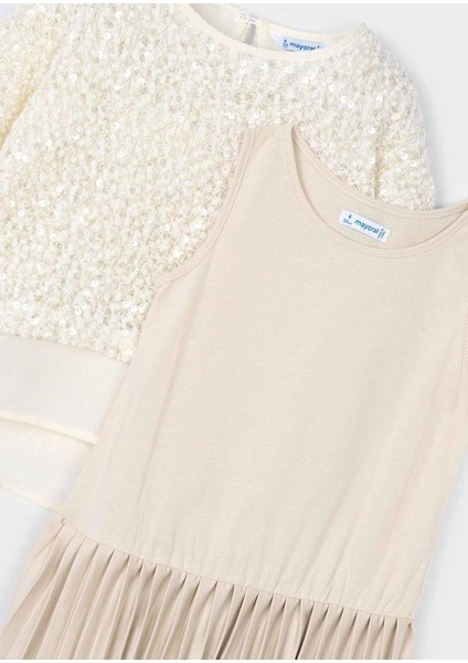 2 Parça Üstü Pullu Elbise - Ekru fırsatları