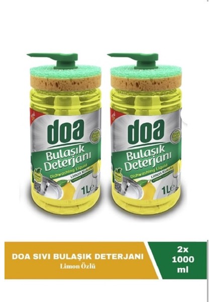 Sıvı Bulaşık Deterjanı Limon Kokulu 1 Lt Süngerli x 2 Adet