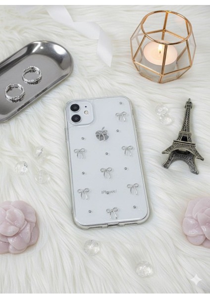 Iphone 11 Uyumlu 3D Kabartmalı Fiyonk ve Taş Desenli Şık Telefon Kılıfı modelleri