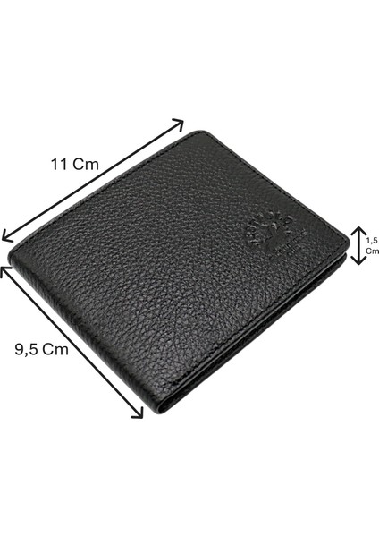 Hakiki Deri Kağıt Para ve Kart Bölmeli Unisex Cüzdan - Siyah