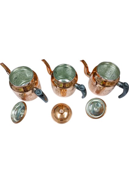 Bakır Kahveci Demliği 3'lü Set, Kaliteli Çay Kazanı Için Şık ve Dayanıklı Demlikler