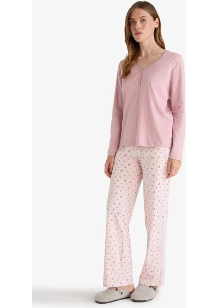Pijama Takımı Regular Fit Uzun Kollu Üst Desenli Uzun Alt-Fall in Love G0229AX25AU fiyatları