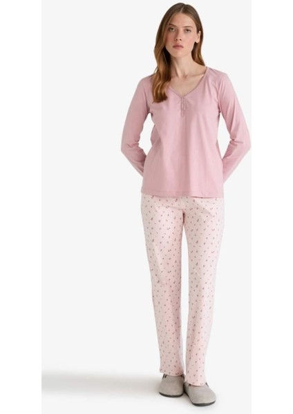 Pijama Takımı Regular Fit Uzun Kollu Üst Desenli Uzun Alt-Fall in Love G0229AX25AU modelleri