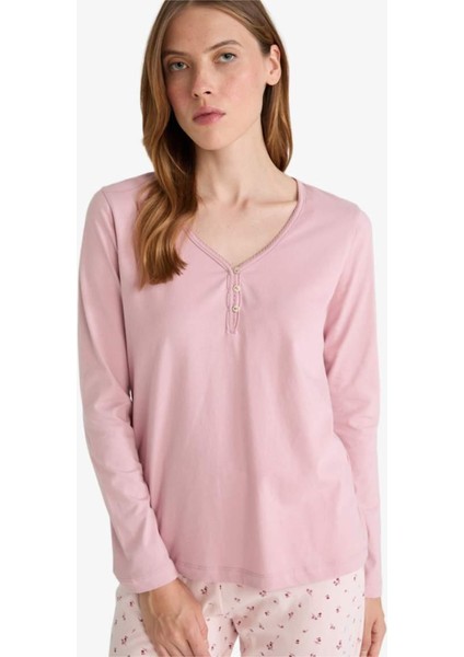 Pijama Takımı Regular Fit Uzun Kollu Üst Desenli Uzun Alt-Fall in Love G0229AX25AU fırsatları