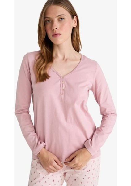 Pijama Takımı Regular Fit Uzun Kollu Üst Desenli Uzun Alt-Fall in Love G0229AX25AU indirimleri