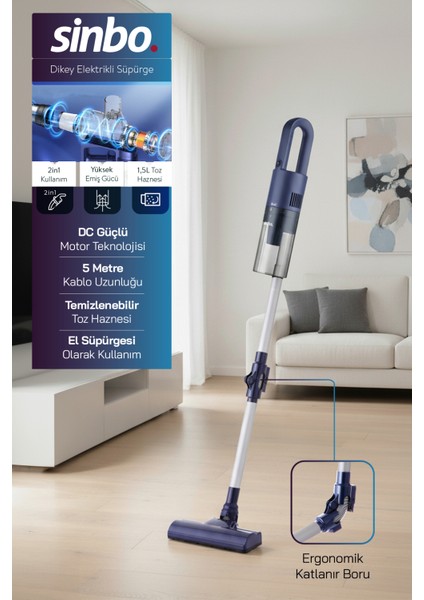 Mavi Elektrikli Süpürge - Güçlü ve Hafif Temizlik Aracı