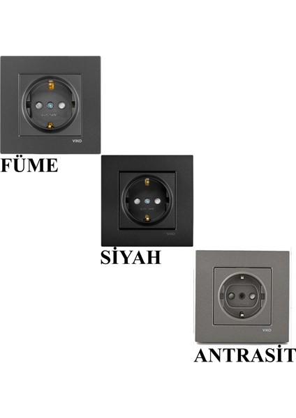 Novella Çocuk Korumalı Topraklı Priz Çerçeveli Siyah/füme/antrasit