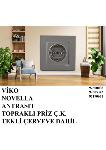Novella Çocuk Korumalı Topraklı Priz Çerçeveli Siyah/füme/antrasit fiyatları