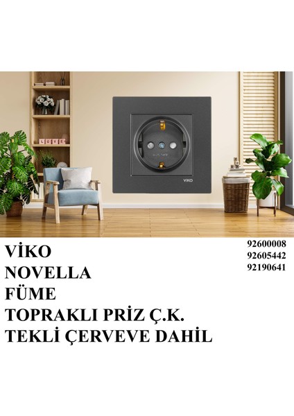 Novella Çocuk Korumalı Topraklı Priz Çerçeveli Siyah/füme/antrasit modelleri