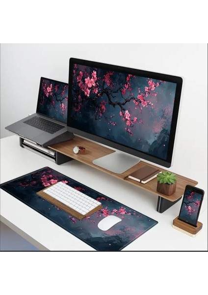 90X40 cm Kiraz Çiçeği Temalı Kaydırmaz Taban Speed Yüzey Oyuncu Mouse Pad Gaming