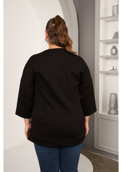 Büyük Beden Deri Detaylı Baskılı Bluz fiyatları