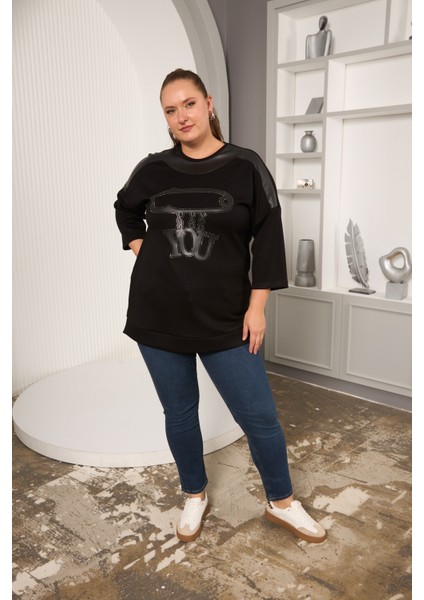 Büyük Beden Deri Detaylı Baskılı Bluz fırsatları