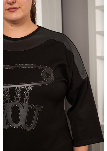 Büyük Beden Deri Detaylı Baskılı Bluz indirimleri