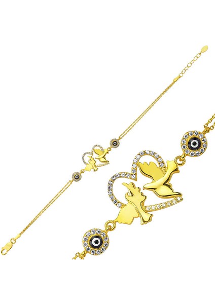 925 Ayar Gümüş Gold Kalpli Güvercin Bileklik BR0460175 (599599)