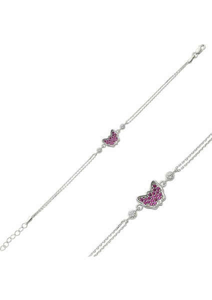 925 Ayar Gümüş Pembe Kelebek Bileklik BR0460316 (599599)