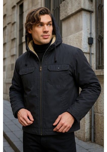 Erkek Içi Kürklü Kapşonlu Kışlık Füme Bol Ceket indirimleri