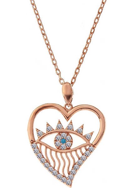 925 Ayar Gümüş Rose Kalp Göz Kadın Kolye T7353 (599599) fiyatları